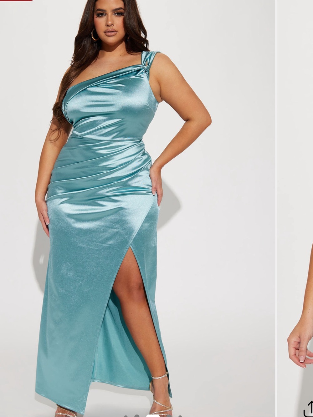 Fashion Nova One-Shoulder Satin Maxi Dress in Light Blue